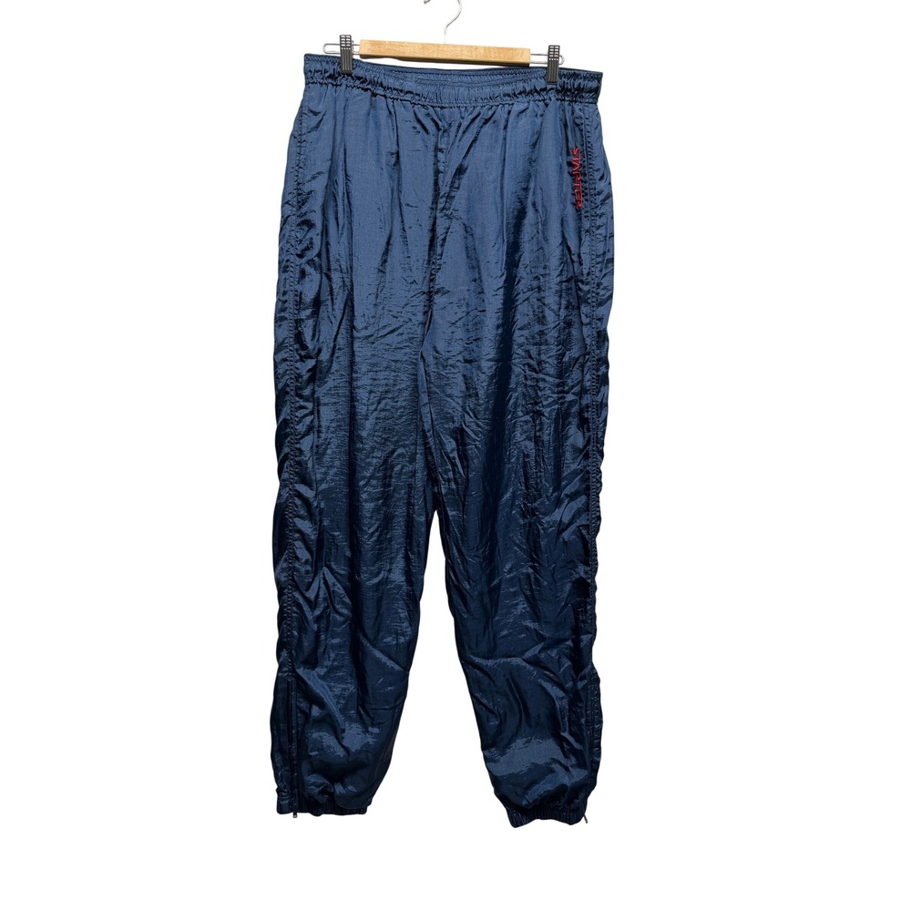 Vintage Starter Men Blue Nylon Windbreaker Track Pants Elastic Waist Ankle Zips